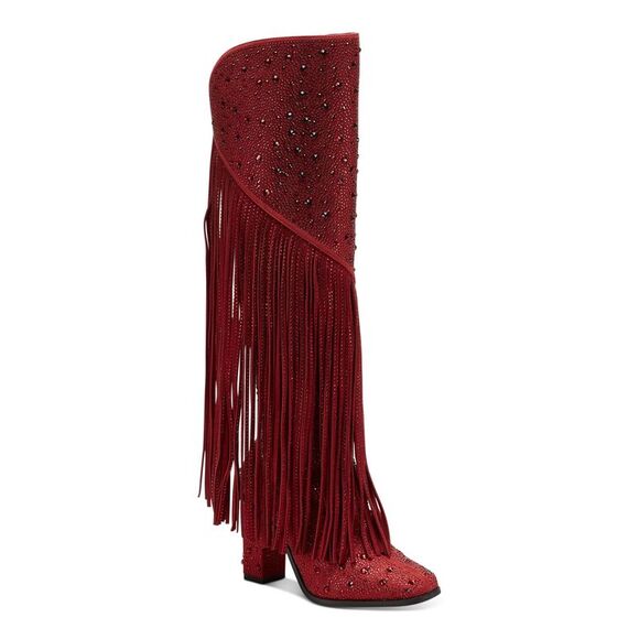 JESSICA SIMPSON Shoes - JESSICA SIMPSON Womens Red Fringed Rhinestone Asire Round Toe Dress Boots 5.5 M